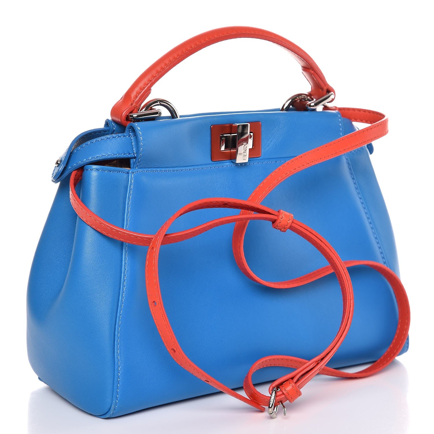 Fendi Nappa Colorblock Mini Peekaboo Iconic Satchel Blue Royal Papavero Cuoio 3 of 9