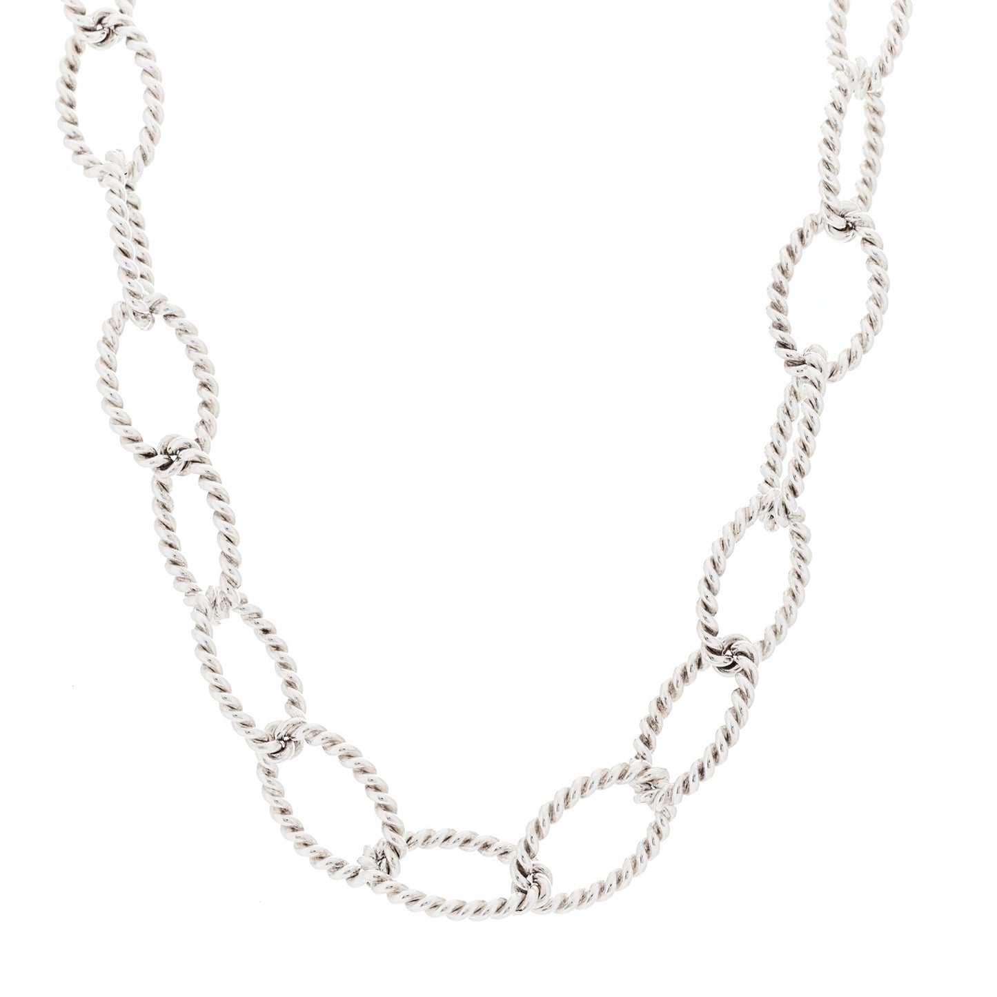 Sterling Silver Oval Twist Link Necklace