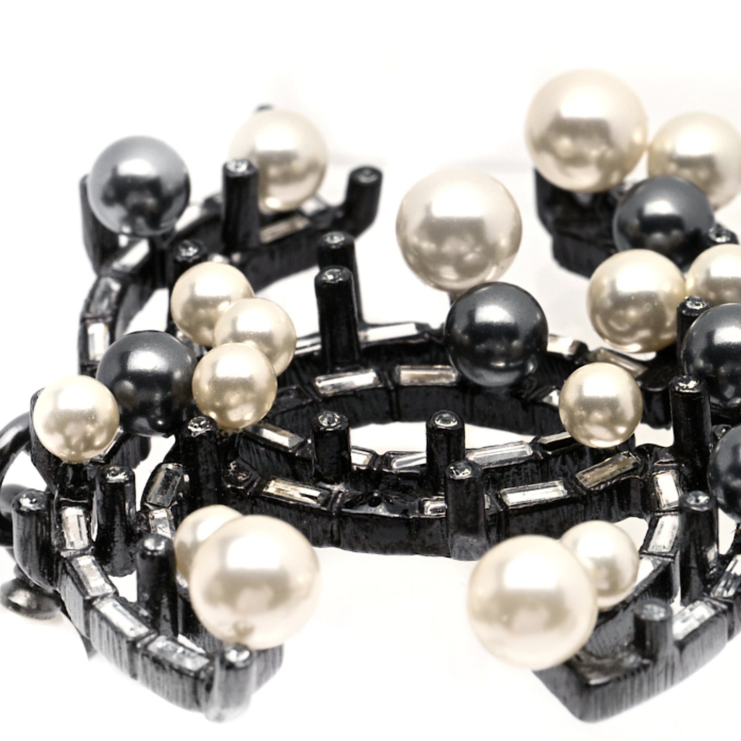 Ruthenium Pearl Baguette Crystal CC Necklace Black