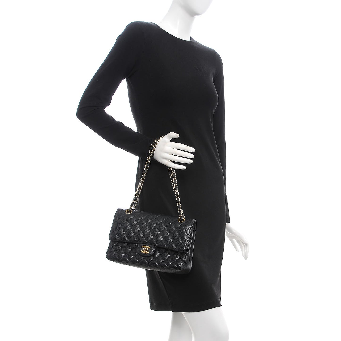Caviar Quilted Medium Double Flap Black