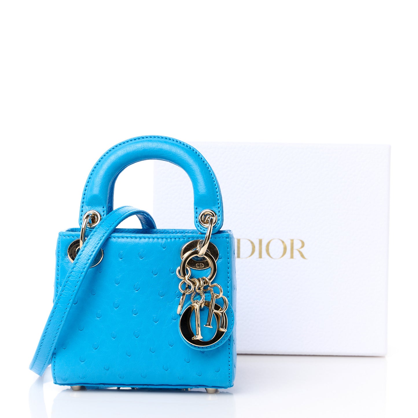 Ostrich Micro Lady Dior Blue