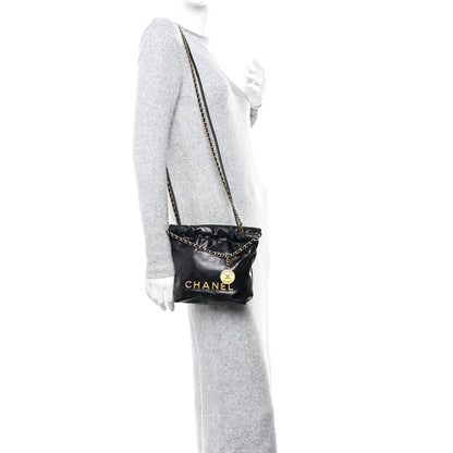 Chanel Shiny Calfskin Quilted Mini Chanel 22 Black 2 of 11