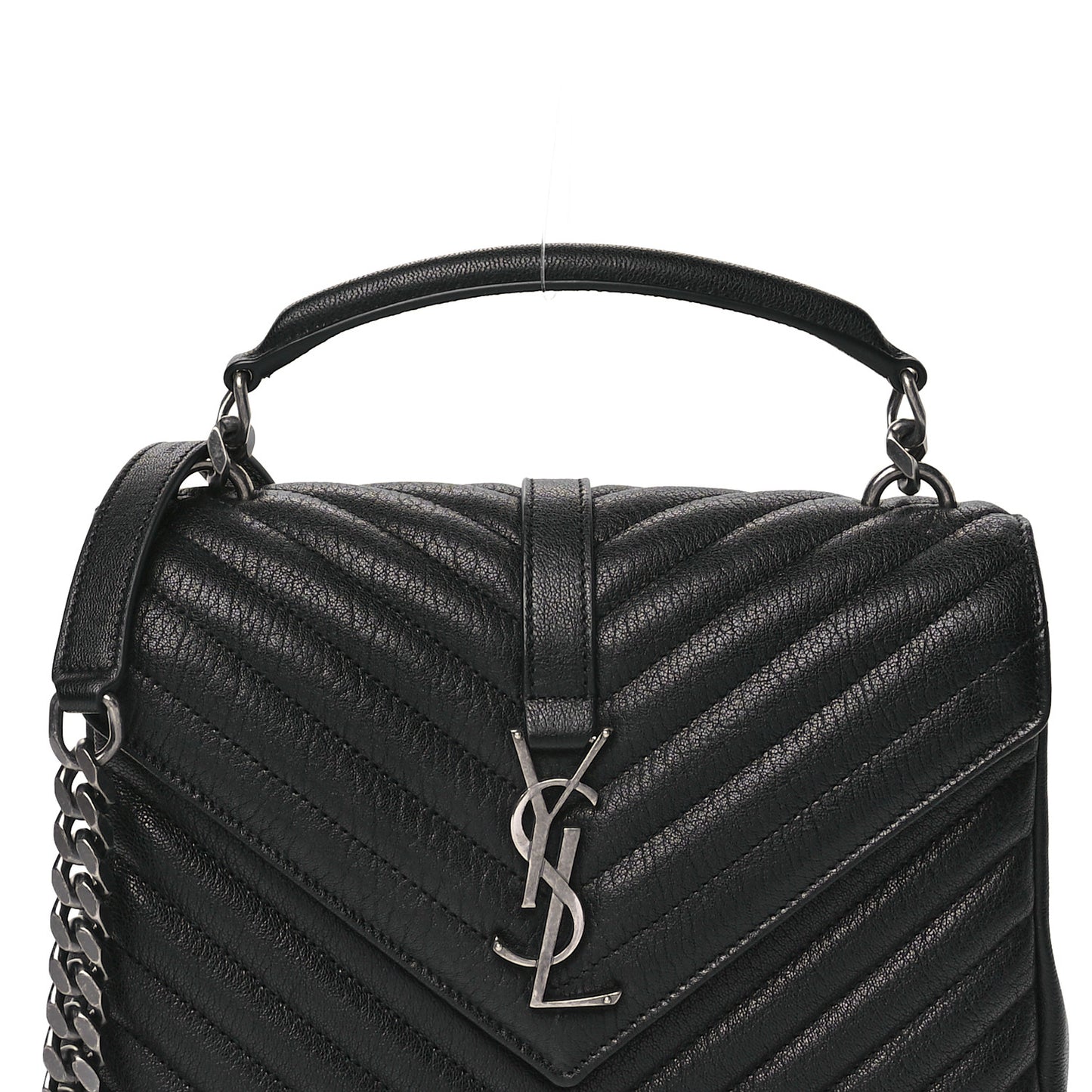 Sheepskin Matelasse Chevron Monogram Medium College Bag Black