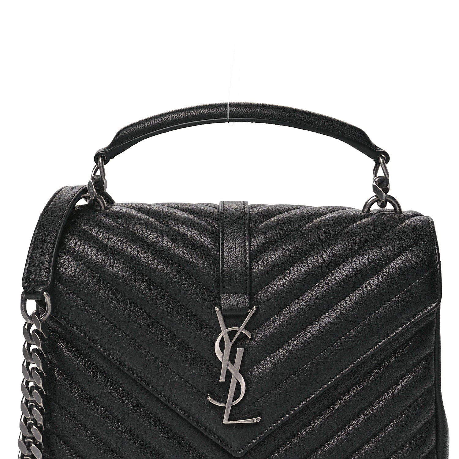 Saint Laurent Sheepskin Matelasse Chevron Monogram Medium College Bag Black 9 of 11