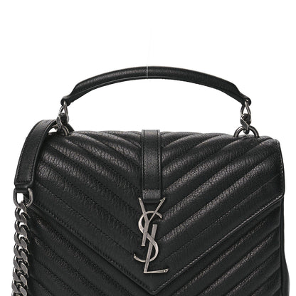 Saint Laurent Sheepskin Matelasse Chevron Monogram Medium College Bag Black 9 of 11
