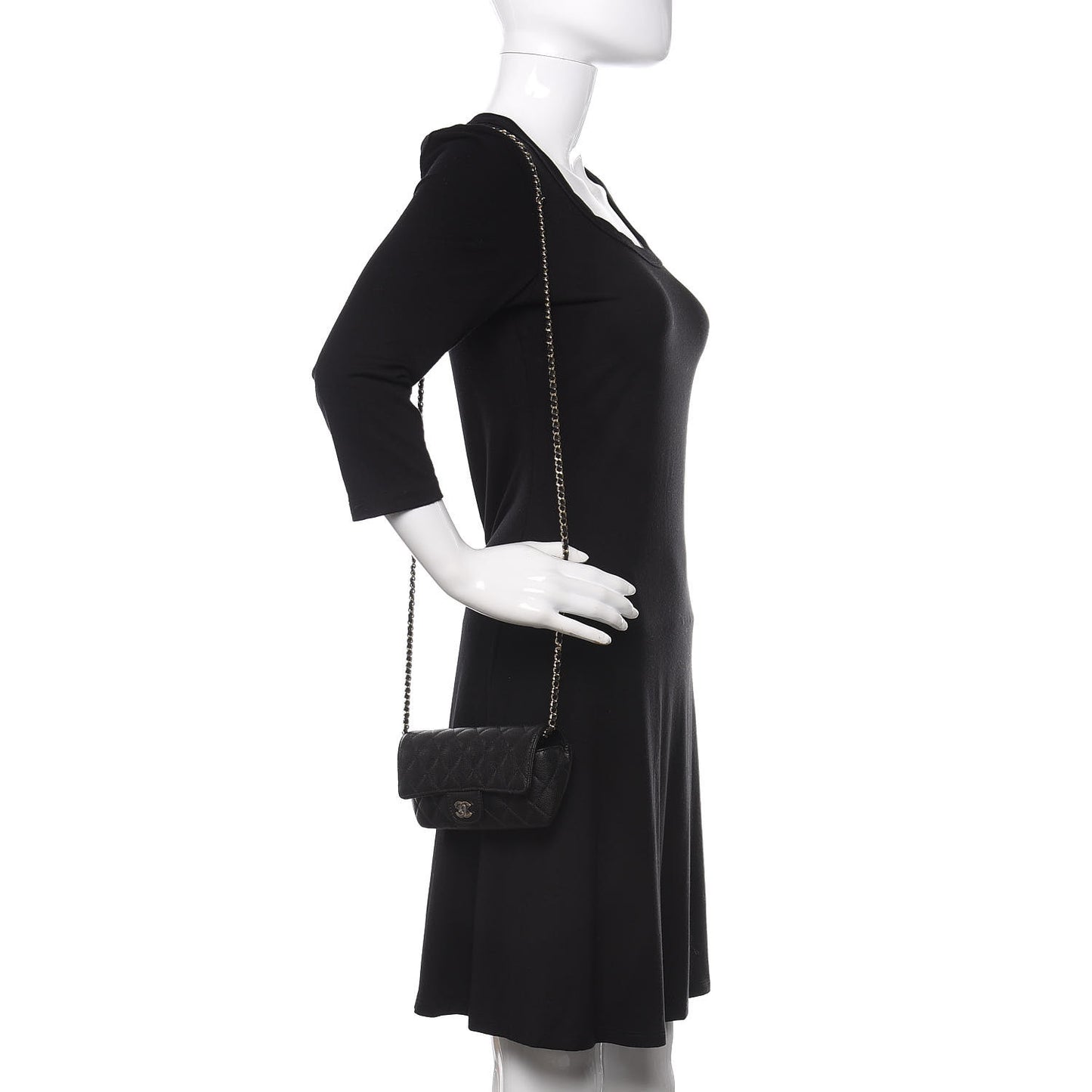 Caviar Quilted Glasses Case With Chain Black