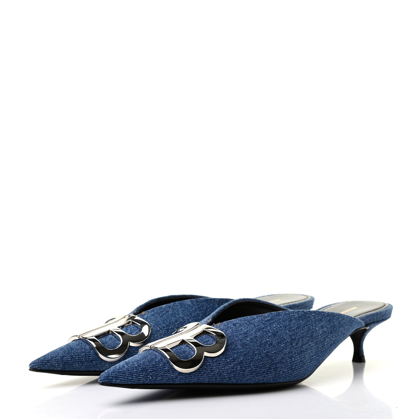 Japanese Vintage Denim BB Knife Pointed Toe 40mm Mules 38.5 Light Blue