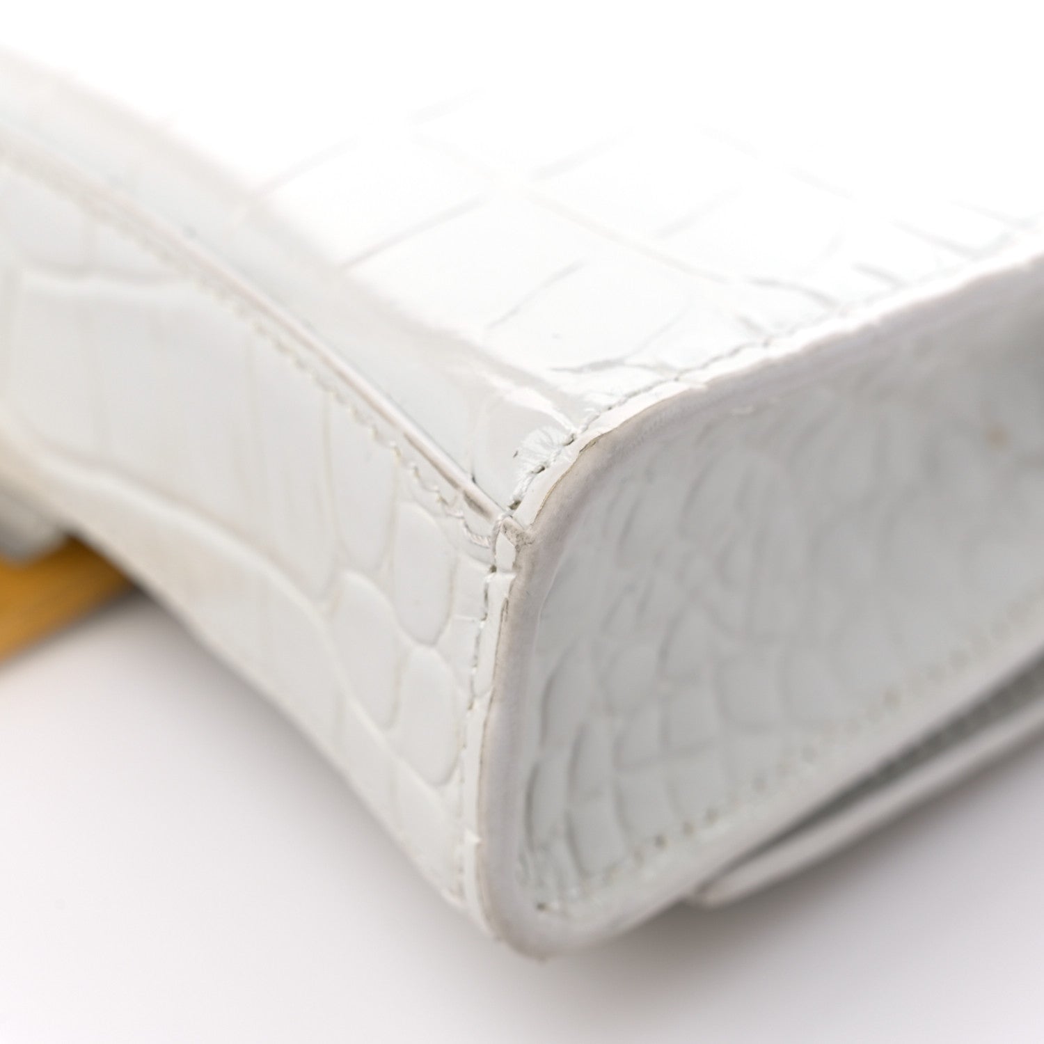 Balenciaga Shiny Calfskin Crocodile Embossed Hourglass Chain Bag White 11 of 12