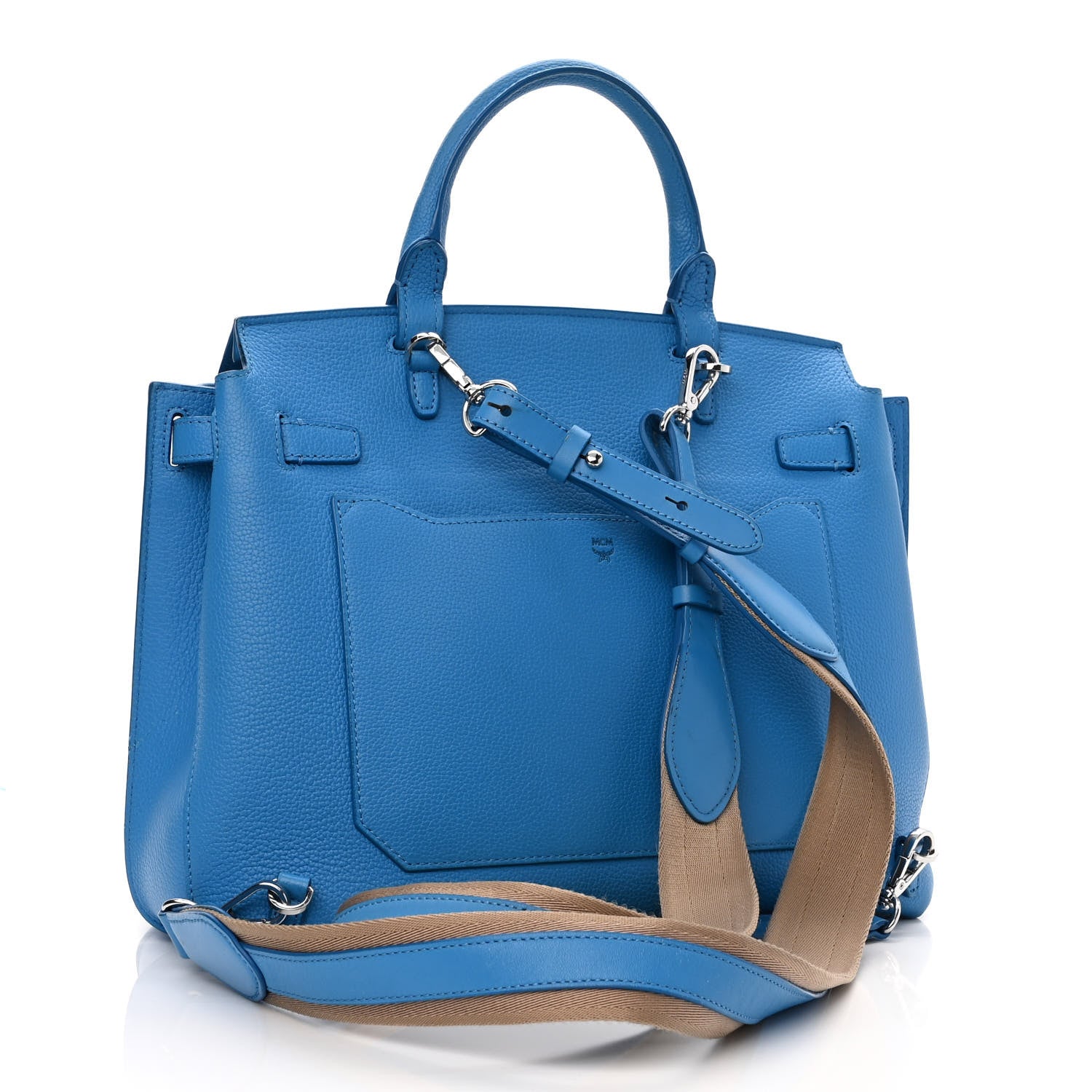 MCM Grained Calfskin Large Milla Convertible Backpack Tile Blue 3 of 9