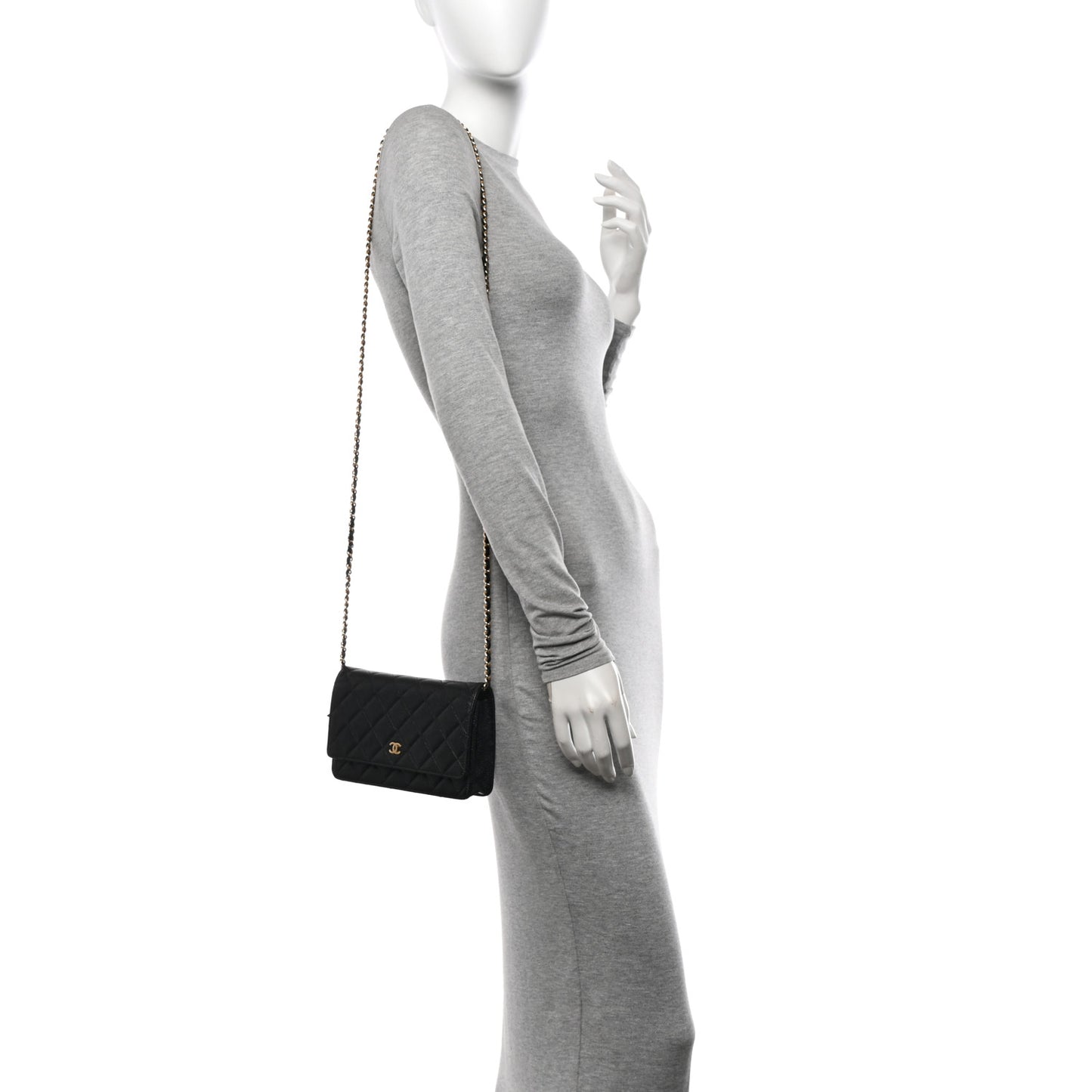 Caviar Quilted Wallet on Chain WOC Black