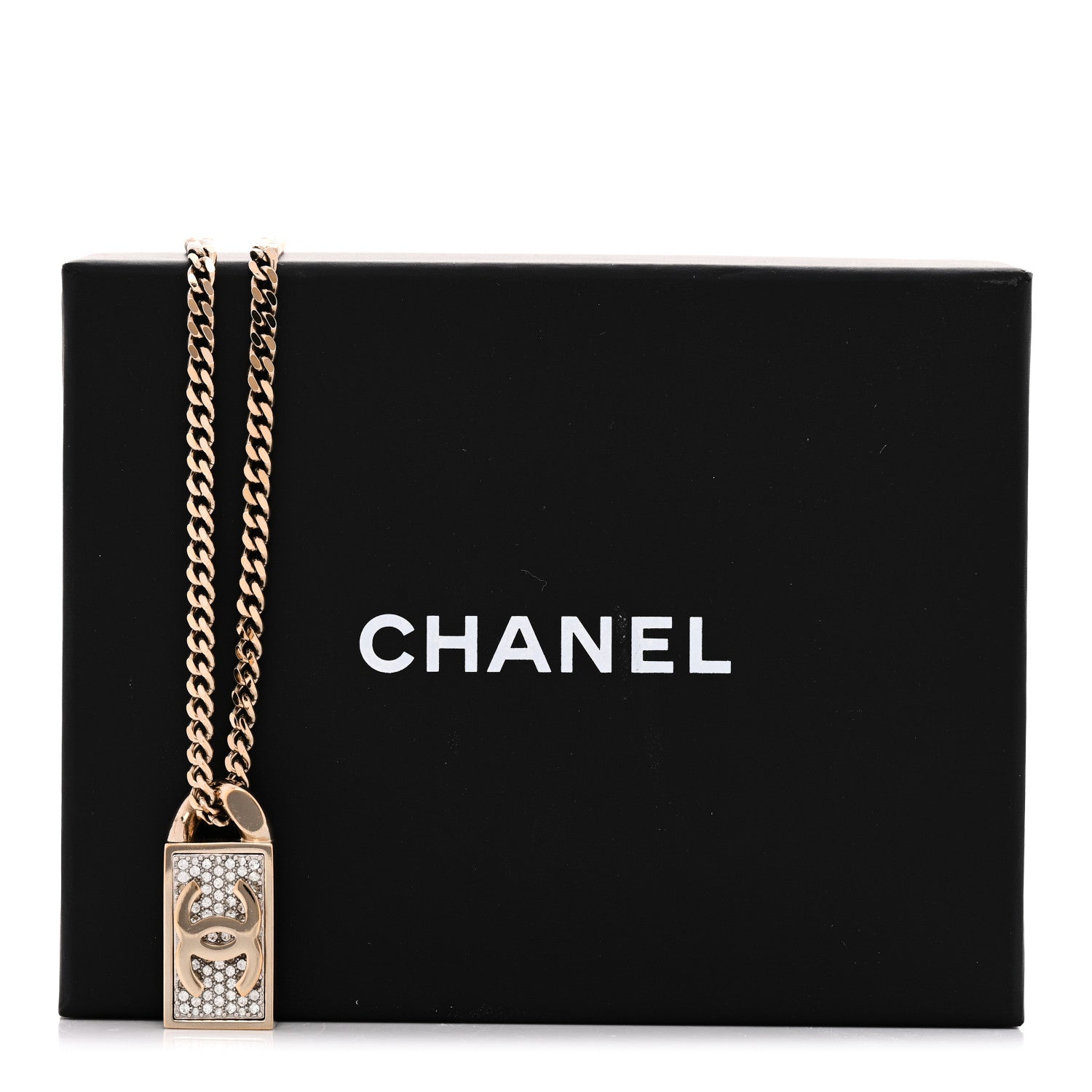 Chanel Crystal Dog Tag Charm Necklace Gold 6 of 6