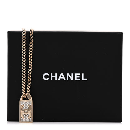 Chanel Crystal Dog Tag Charm Necklace Gold 6 of 6