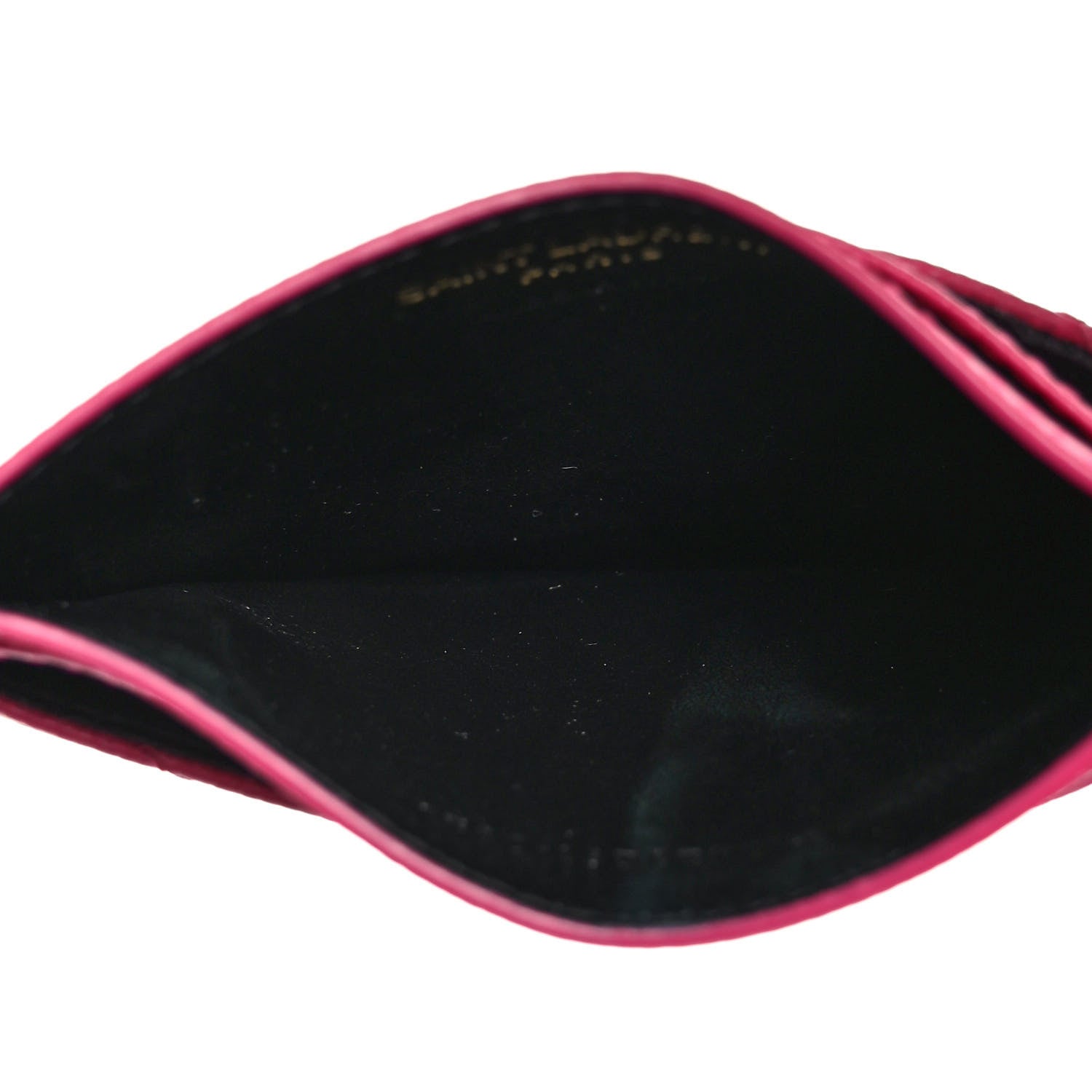 Saint Laurent Grain De Poudre Matelasse Chevron Monogram Credit Card Case Fresh Fuxia 5 of 8