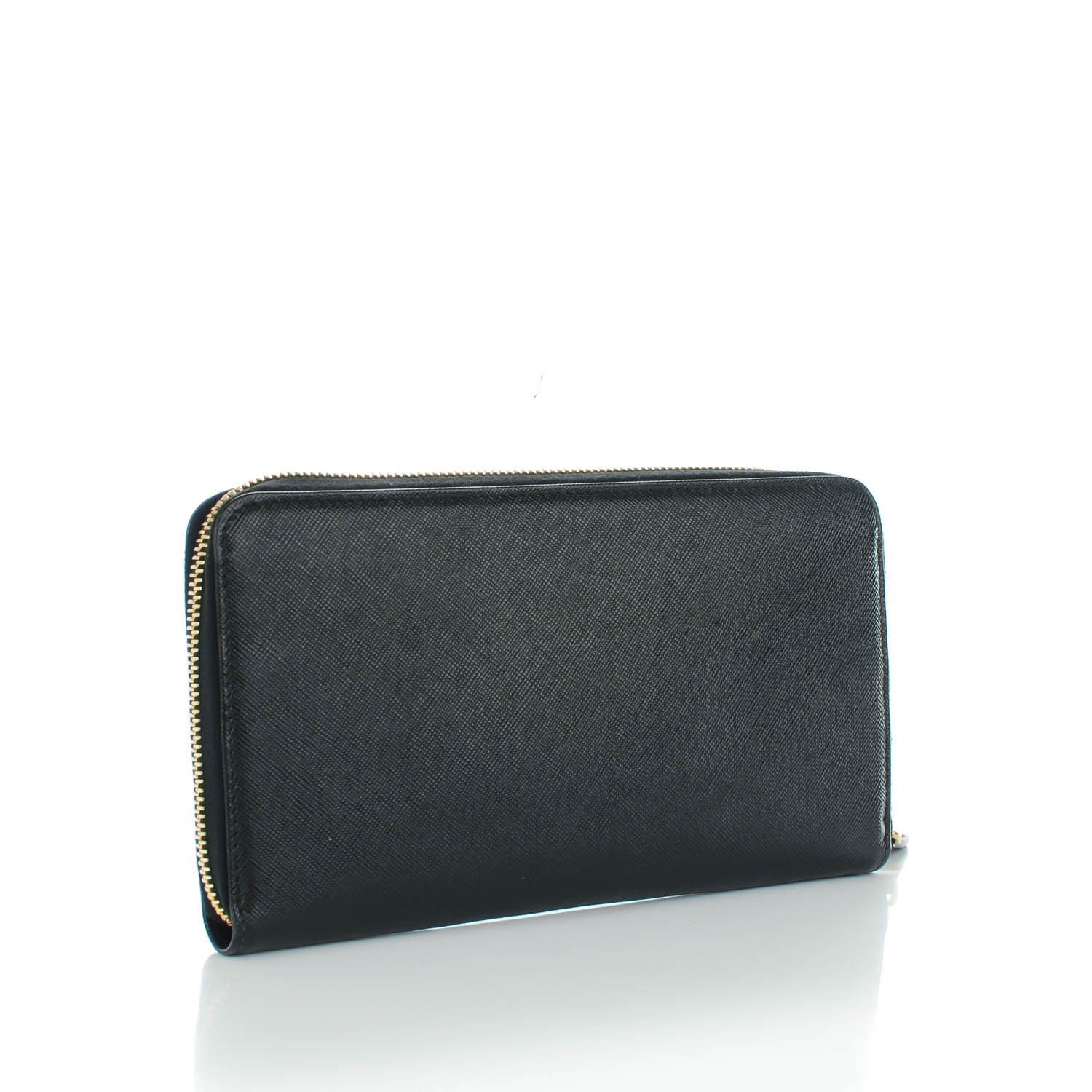 Prada Saffiano Triangle Large Zip Around Travel Wallet Nero Black 3 of 8