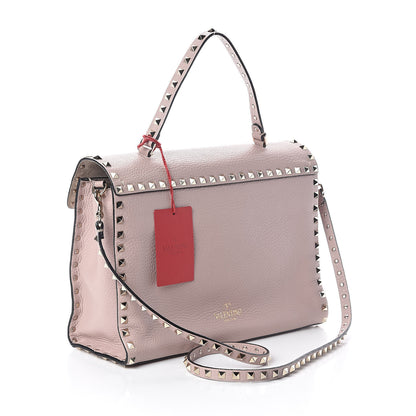 Valentino Garavani Pebbled Calfskin Rockstud Single Handle Flap Bag Poudre 3 of 9