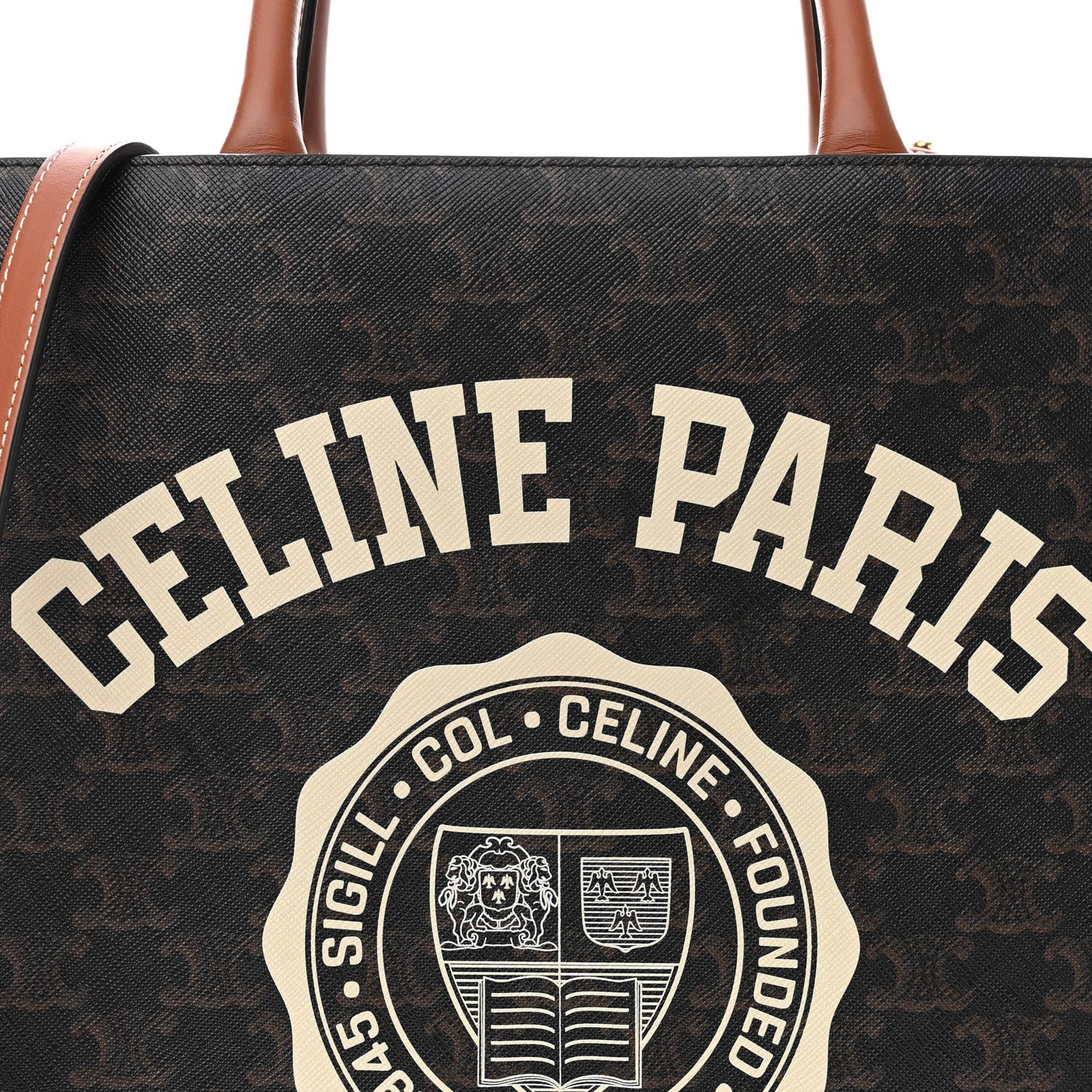 Celine Triomphe Canvas Calfskin Paris Print Small Vertical Cabas Tan 6 of 8