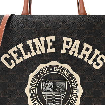 Celine Triomphe Canvas Calfskin Paris Print Small Vertical Cabas Tan 6 of 8