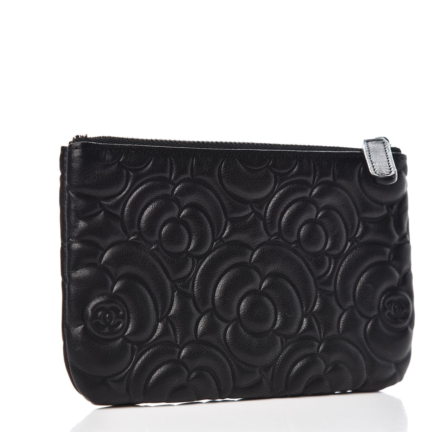 Chanel Goatskin Camellia Embossed Cosmetic Pouch Black 3 of 7