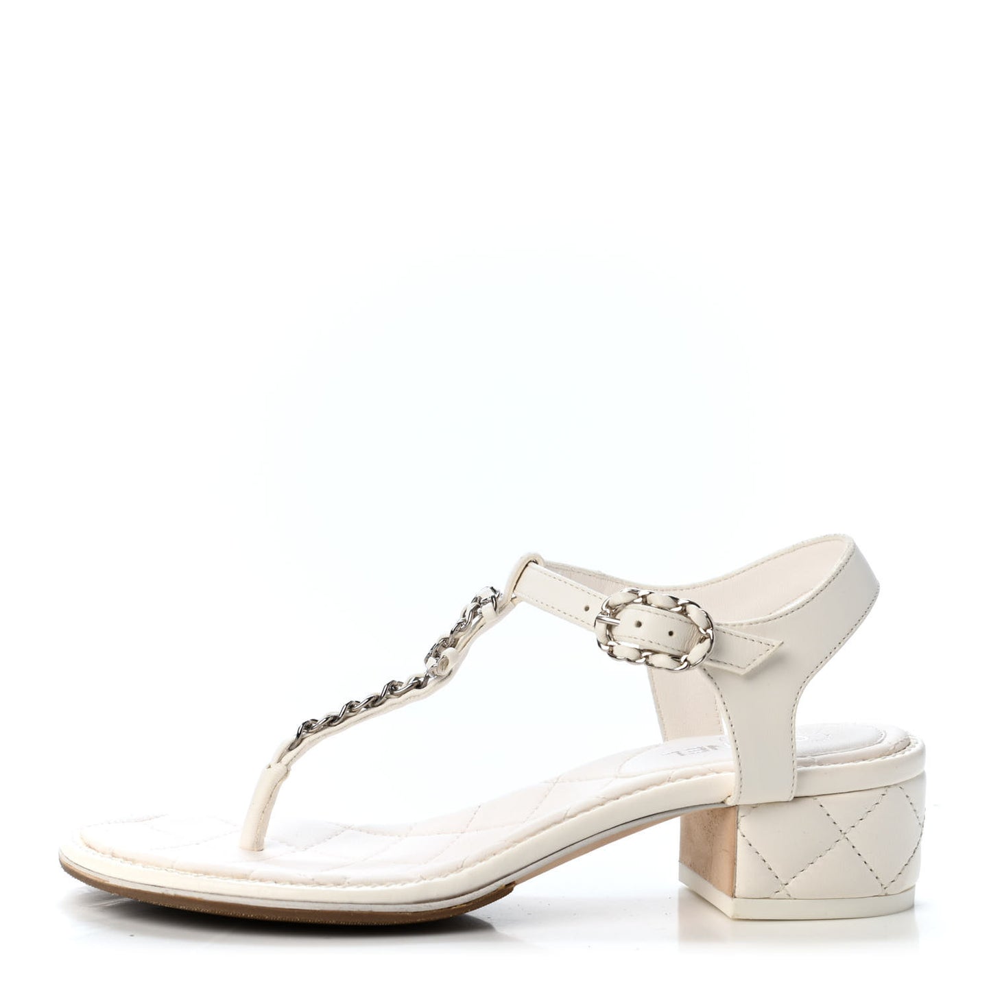 Lambskin Chain CC Logo Thong Sandals 35 White