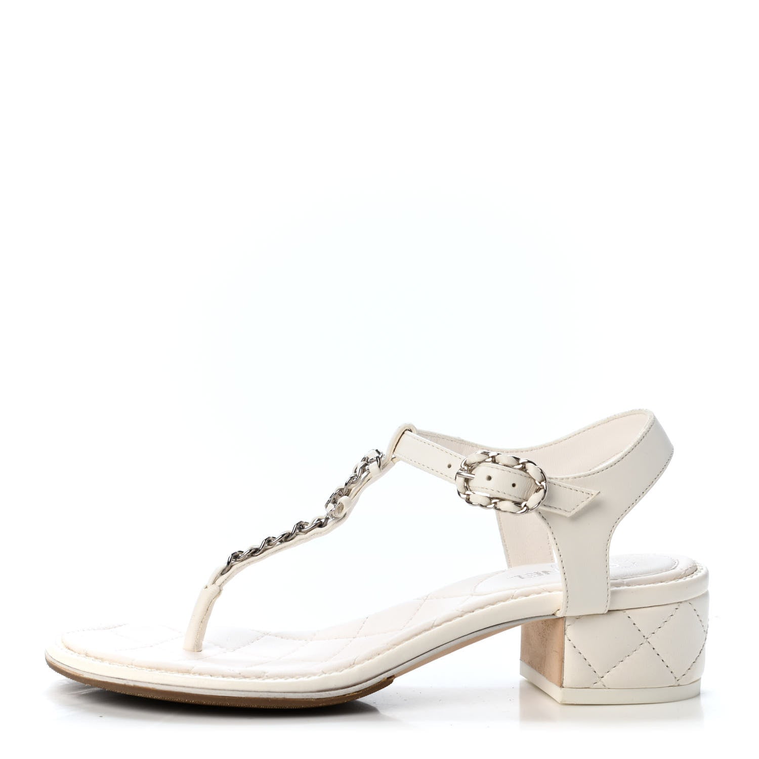 Chanel Lambskin Chain CC Logo Thong Sandals 35 White 1 of 4
