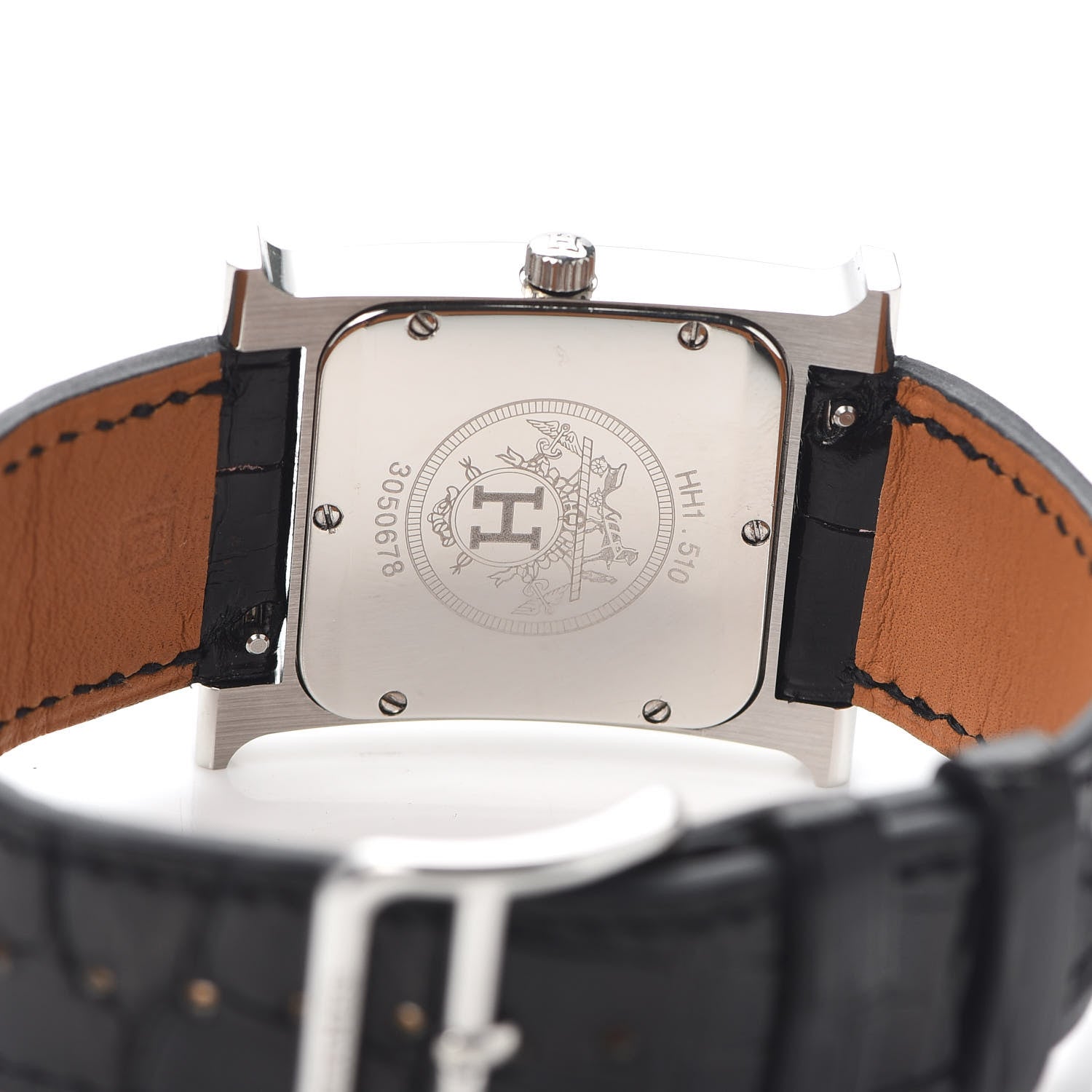 Hermes Stainless Steel Alligator Diamond Mother of Pearl 26mm Heure H Hour Quartz Watch Noir 4 of 5