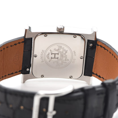 Hermes Stainless Steel Alligator Diamond Mother of Pearl 26mm Heure H Hour Quartz Watch Noir 4 of 5