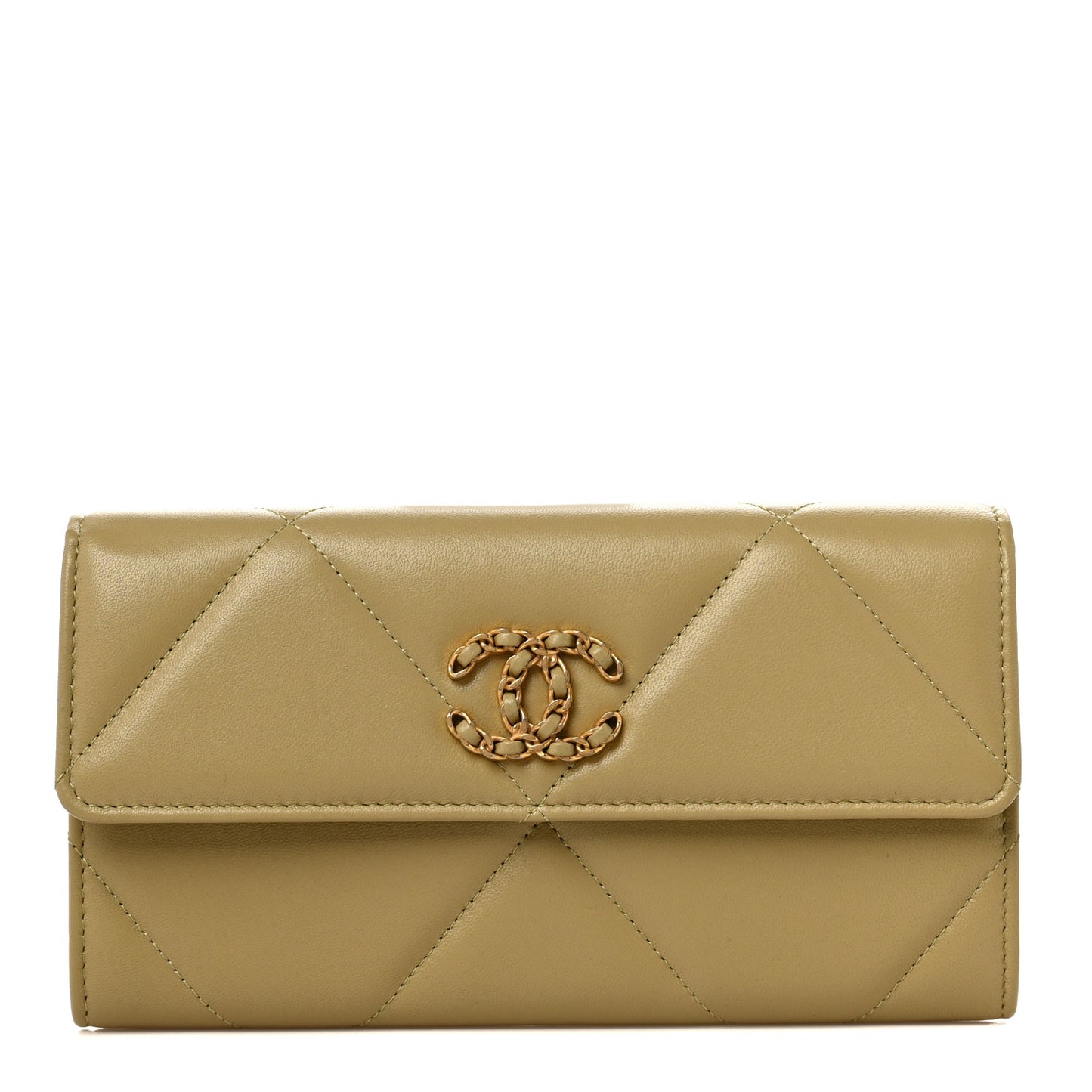 Lambskin Quilted Chanel 19 Flap Wallet Beige