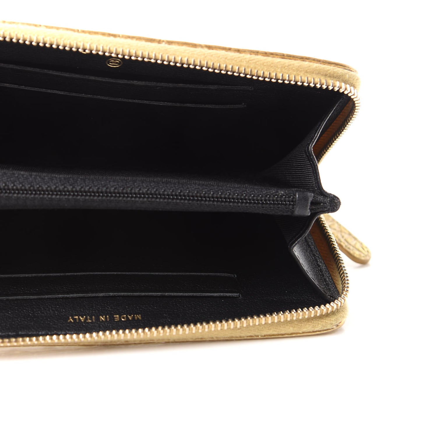Metallic Calfskin Crocodile Embossed Small Zip Wallet Gold