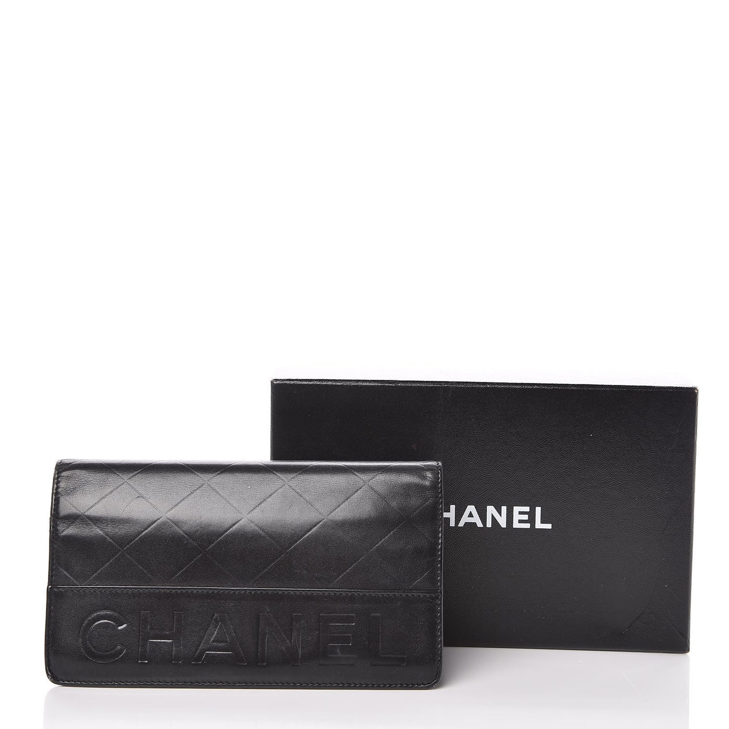 Lambskin Embossed Logo Yen Wallet Black