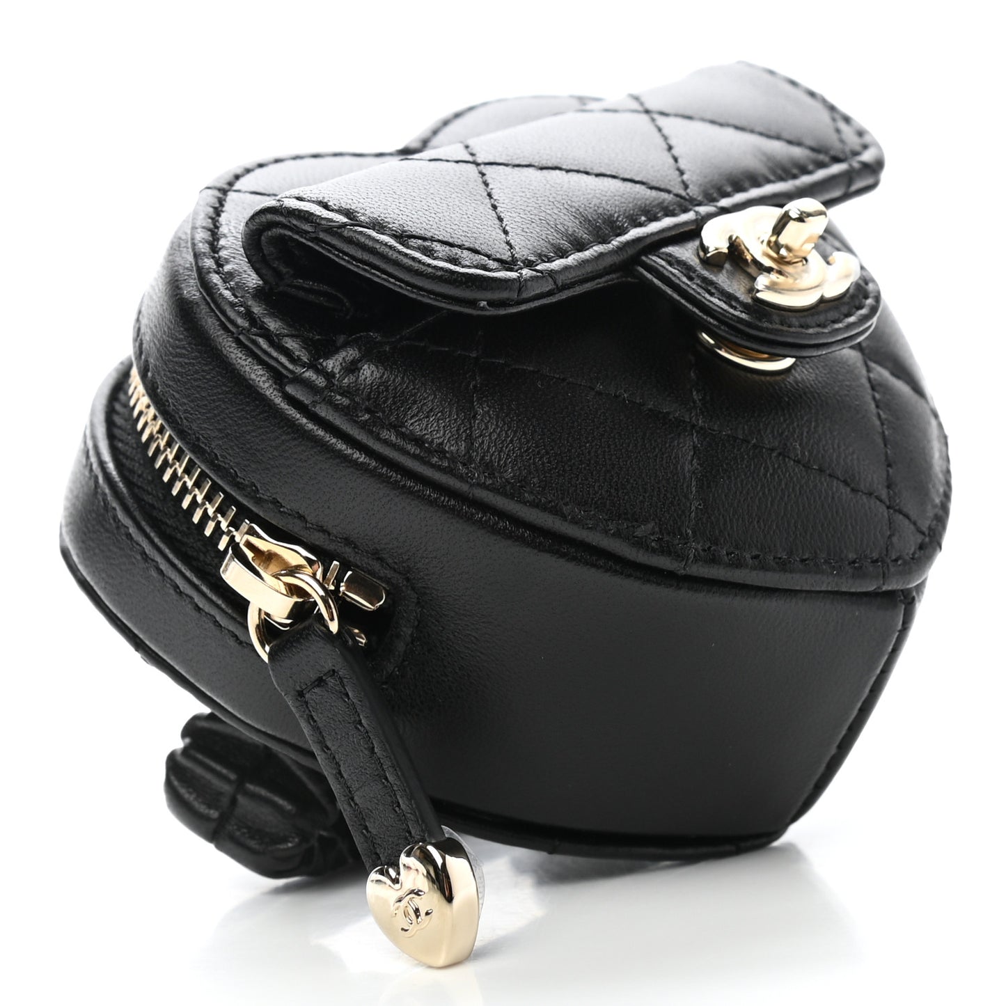Lambskin Quilted CC In Love Heart Zipped Arm Coin Purse Black