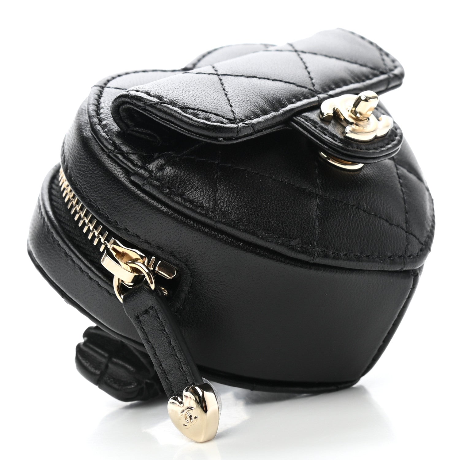 Chanel Lambskin Quilted CC In Love Heart Zipped Arm Coin Purse Black 4 of 8