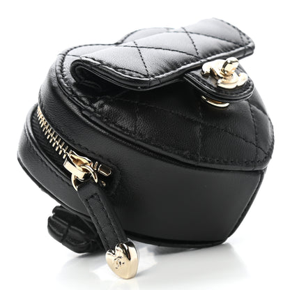 Chanel Lambskin Quilted CC In Love Heart Zipped Arm Coin Purse Black 4 of 8
