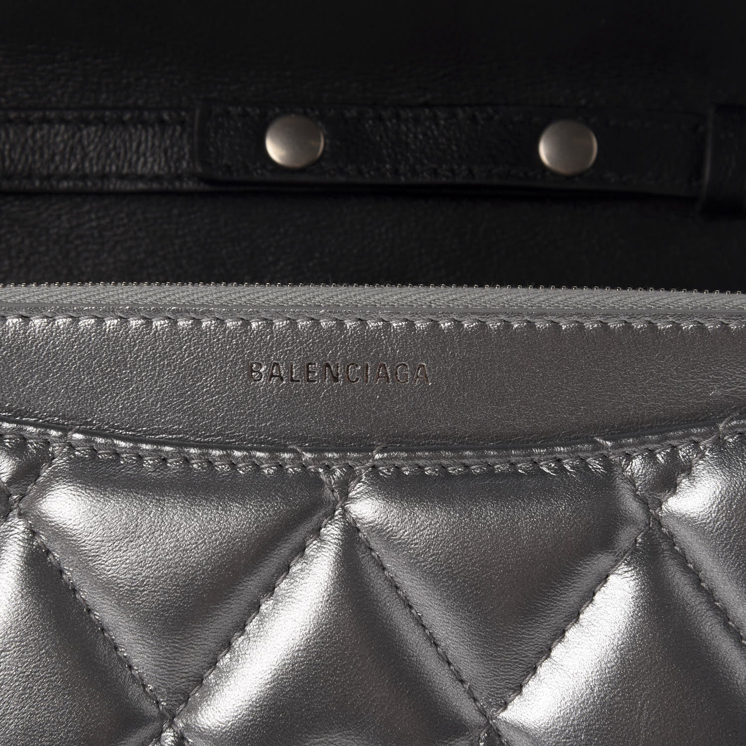 Balenciaga Metallic Calfskin Quilted Touch B Wallet On Chain Silver 8 of 9