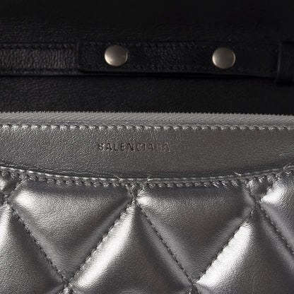 Balenciaga Metallic Calfskin Quilted Touch B Wallet On Chain Silver 8 of 9