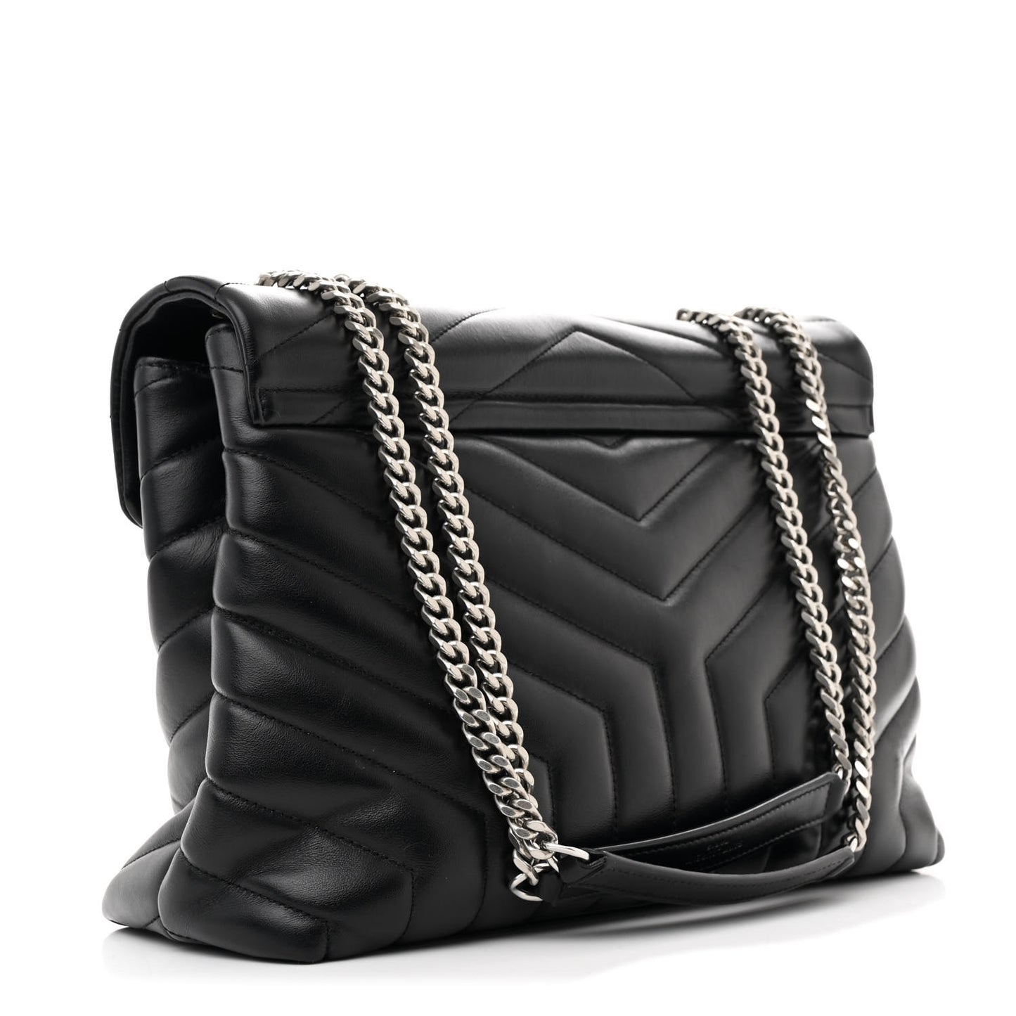 Calfskin Y Quilted Monogram Medium Loulou Chain Satchel Black