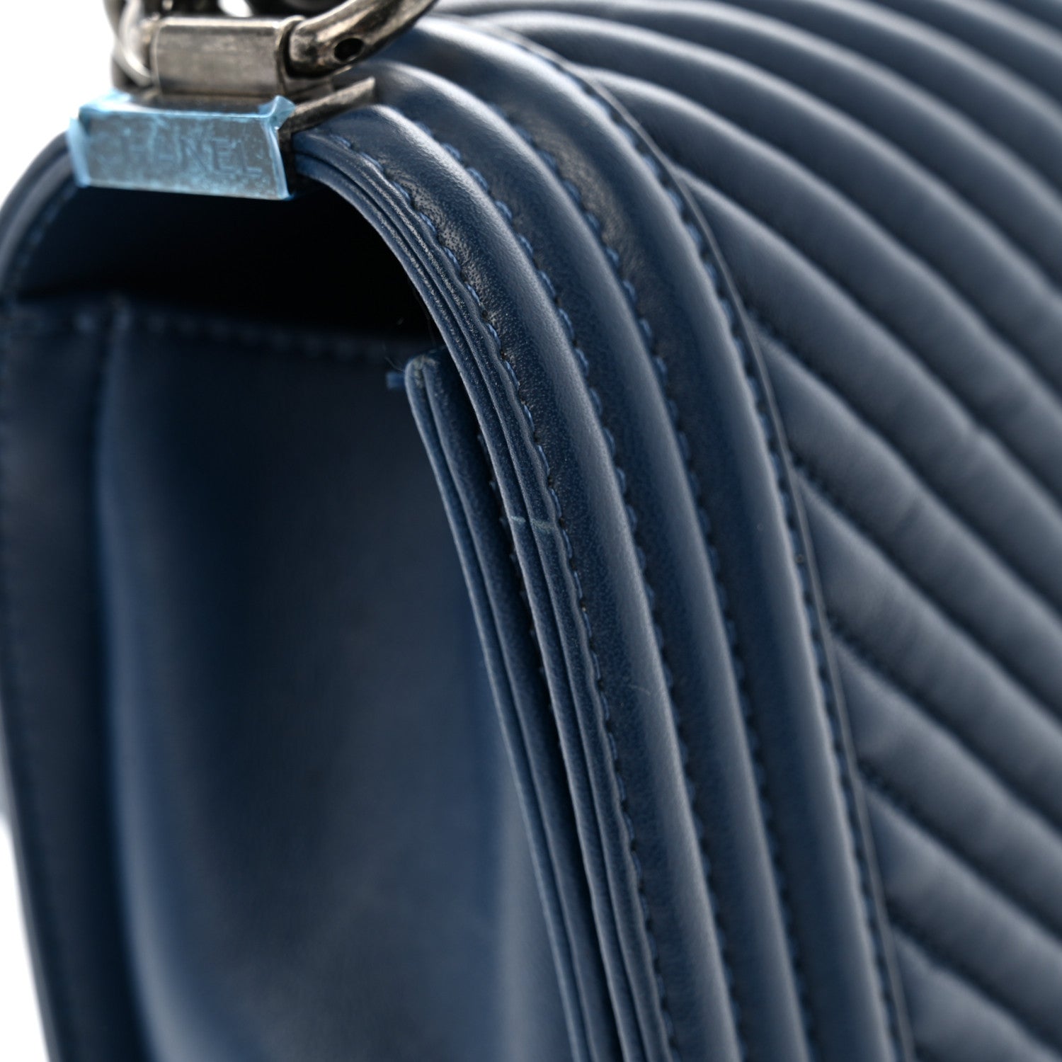 Chanel Calfskin Chevron Quilted Medium Boy Flap Dark Navy Blue 12 of 12