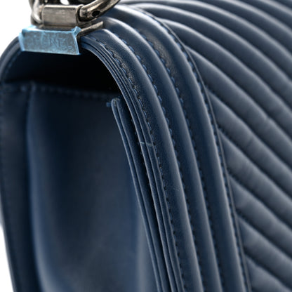 Chanel Calfskin Chevron Quilted Medium Boy Flap Dark Navy Blue 12 of 12
