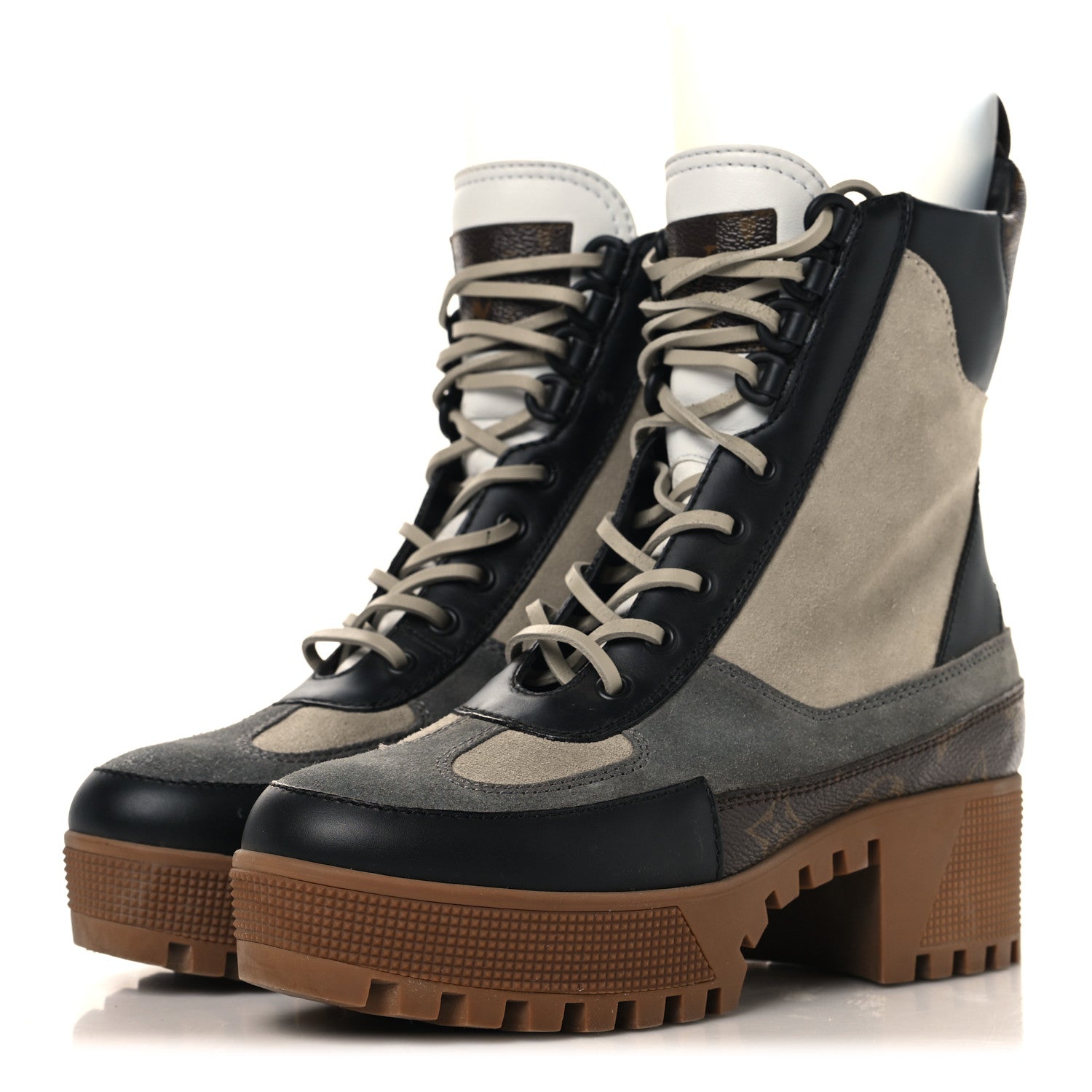 Louis Vuitton Suede Calfskin Monogram Laureate Platform Desert Boots 37 Grey 4 of 10