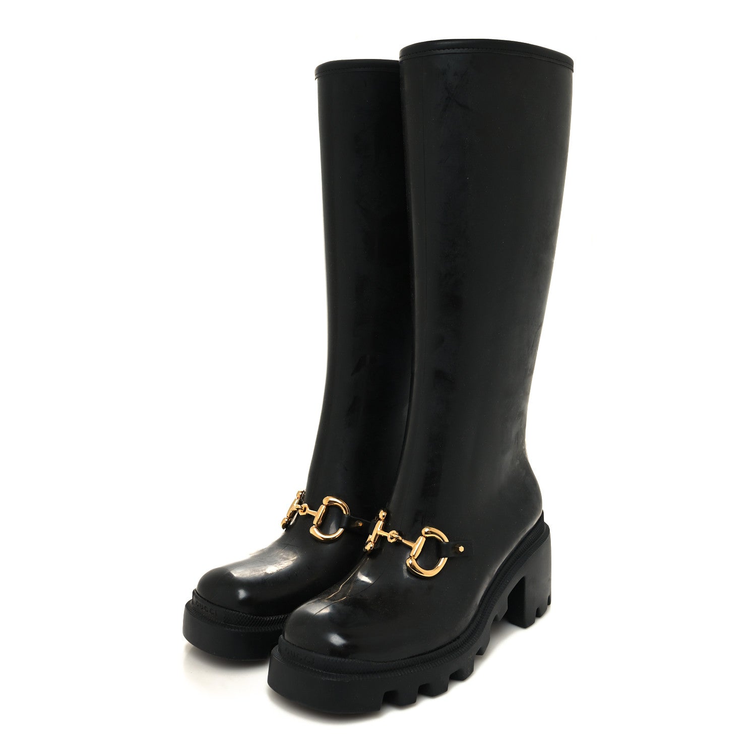 Gucci Rubber Horsebit Knee High Boots 37 Black 3 of 7