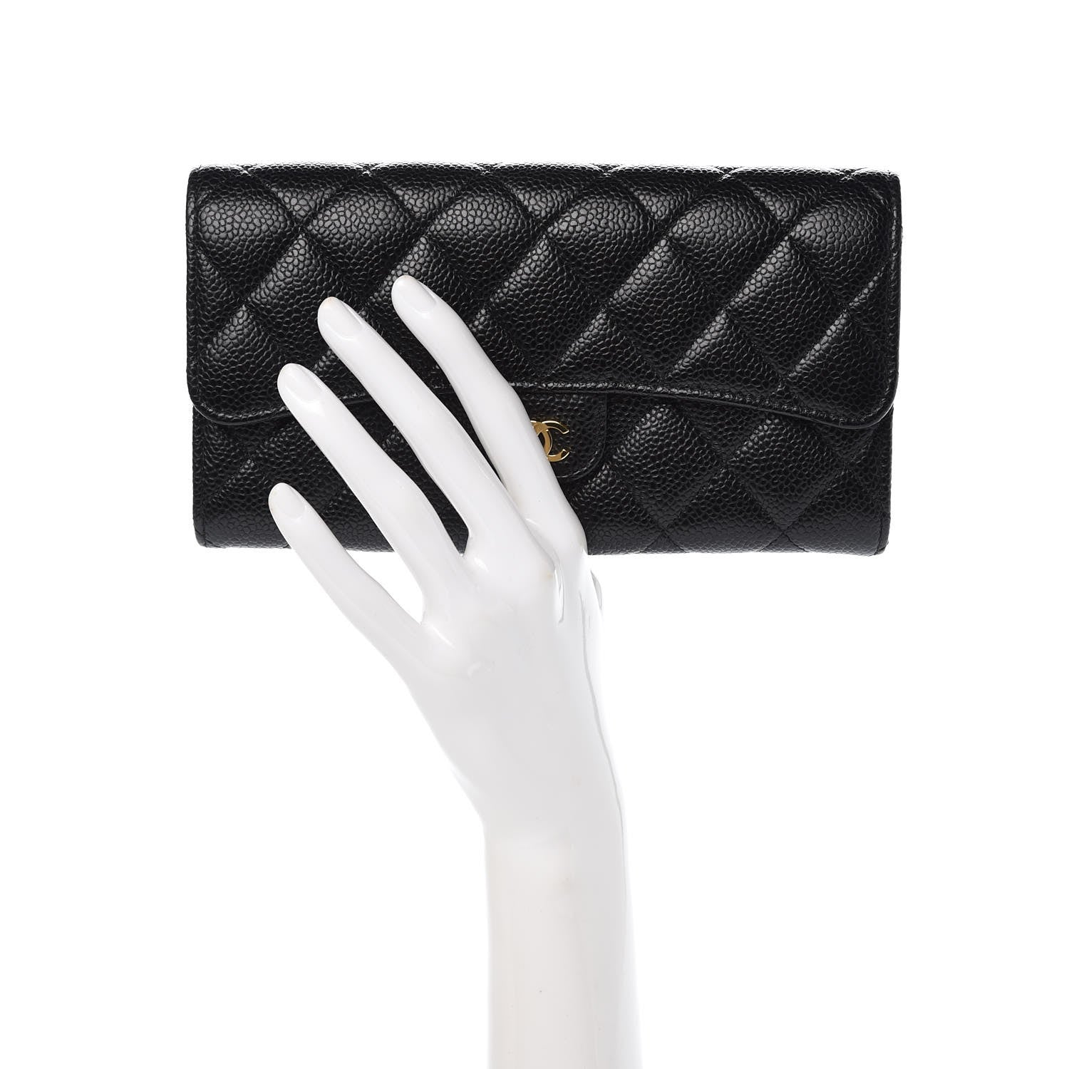 Chanel Caviar Quilted Large Gusset Flap Wallet Black 2 of 9