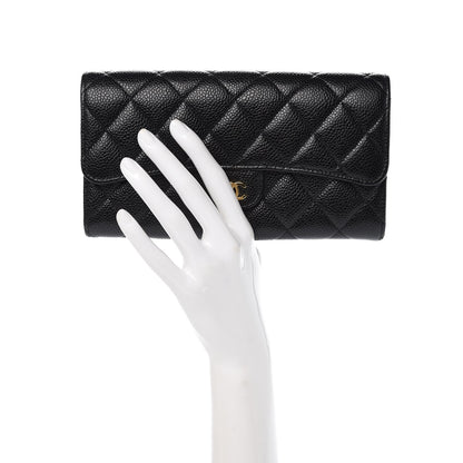 Chanel Caviar Quilted Large Gusset Flap Wallet Black 2 of 9
