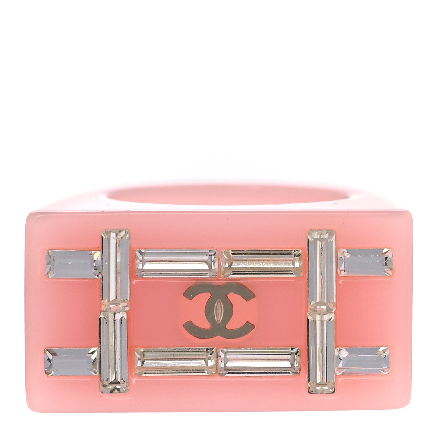 Chanel Resin Crystal Baguette CC Ring 7 Pink 1 of 8