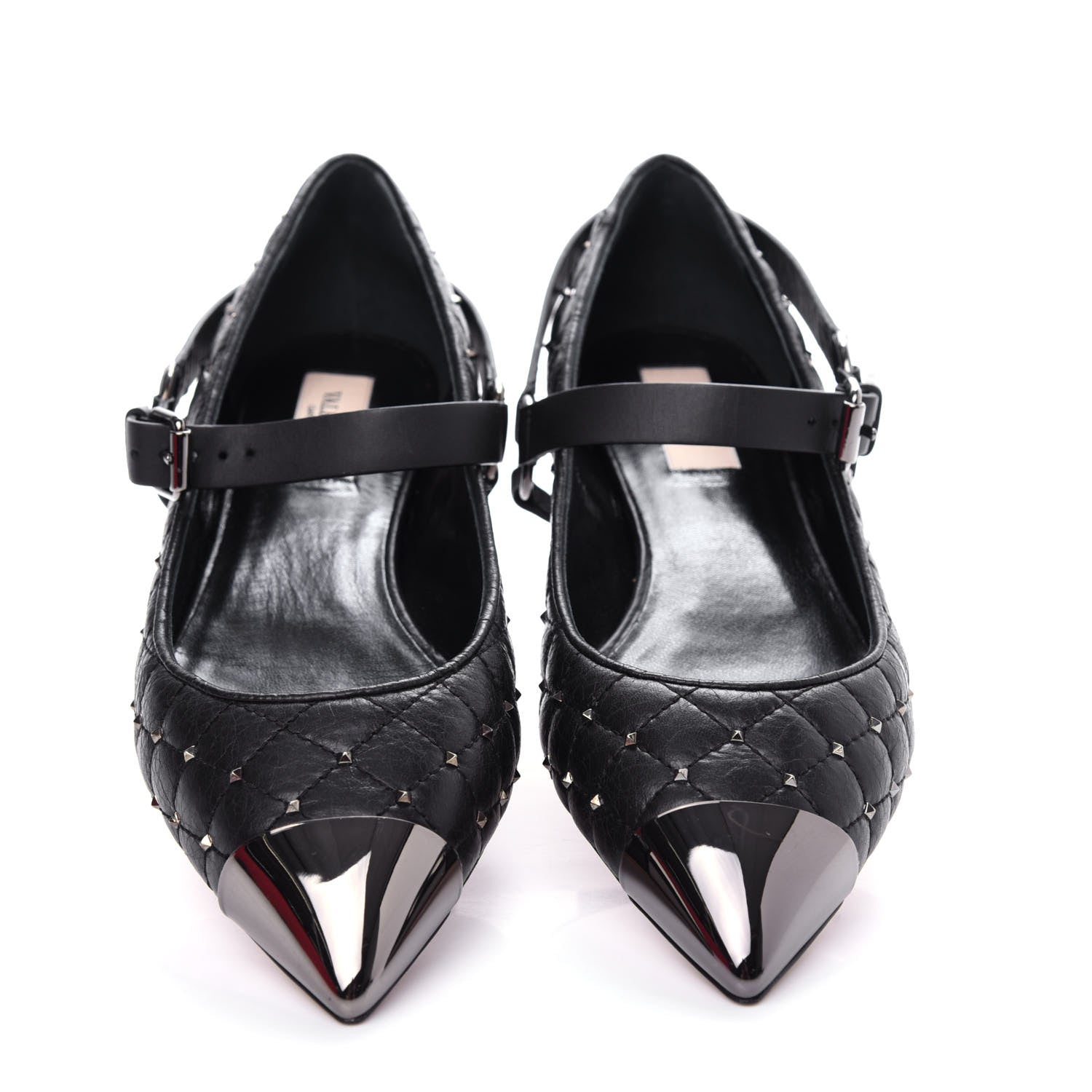 Valentino Garavani Crackled Lambskin Rockstud Spike Captoe Ballerina Flats 39 Black 5 of 11