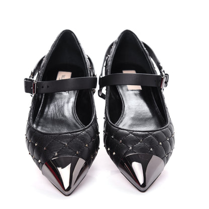 Valentino Garavani Crackled Lambskin Rockstud Spike Captoe Ballerina Flats 39 Black 5 of 11