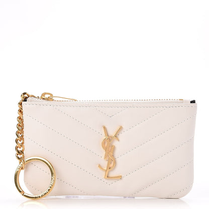 Saint Laurent Calfskin Matelasse Monogram Key Pouch Porcellana 1 of 8