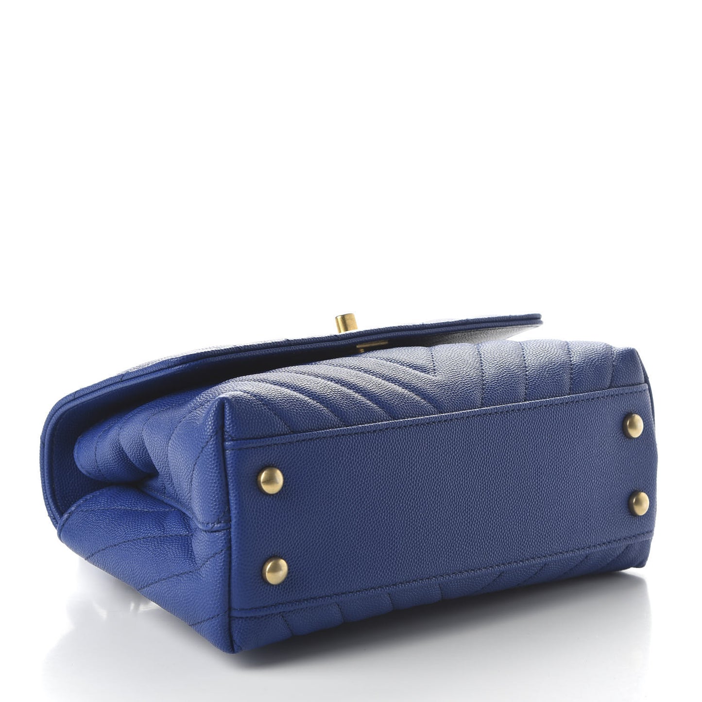 Caviar Chevron Quilted Mini Coco Handle Flap Blue