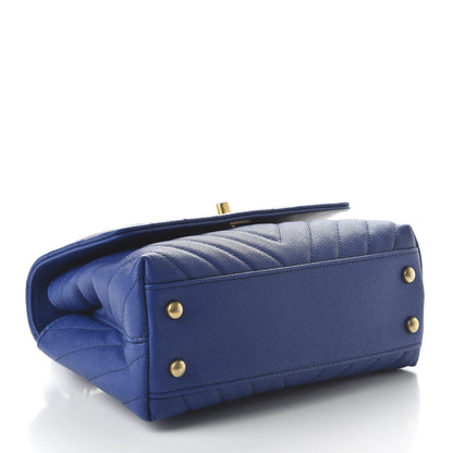 Chanel Caviar Chevron Quilted Mini Coco Handle Flap Blue 4 of 10