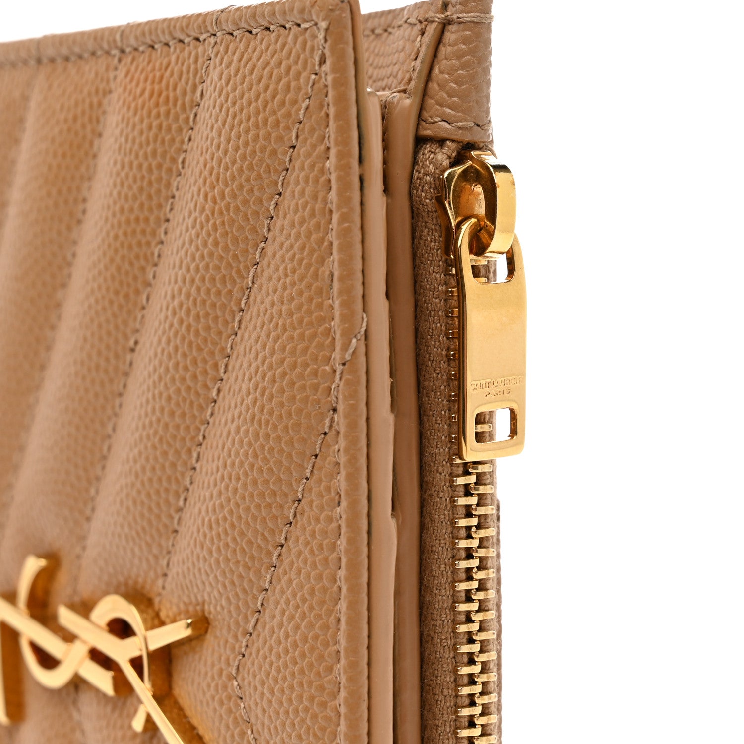 Saint Laurent Grain De Poudre Matelasse Chevron Monogram Zipped Two-Part Wallet Natural Dark 8 of 9