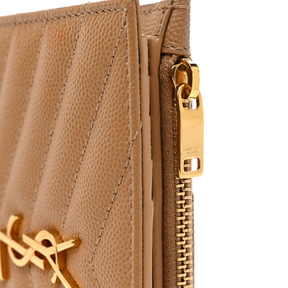 Saint Laurent Grain De Poudre Matelasse Chevron Monogram Zipped Two-Part Wallet Natural Dark 8 of 9