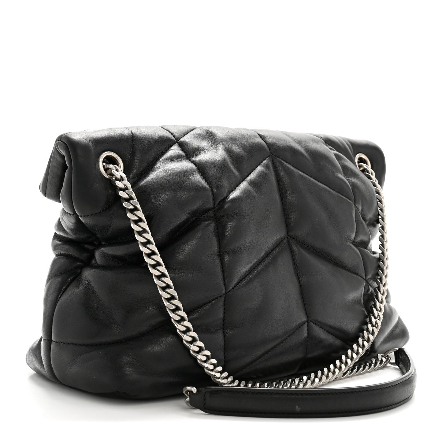 Lambskin Quilted Medium Loulou Puffer Monogram Chain Satchel Black